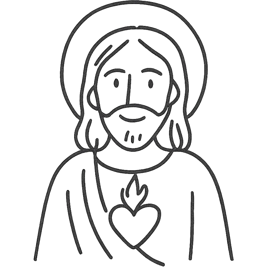 hand-drawn outline of Jesus with a heart, minimal details emoji