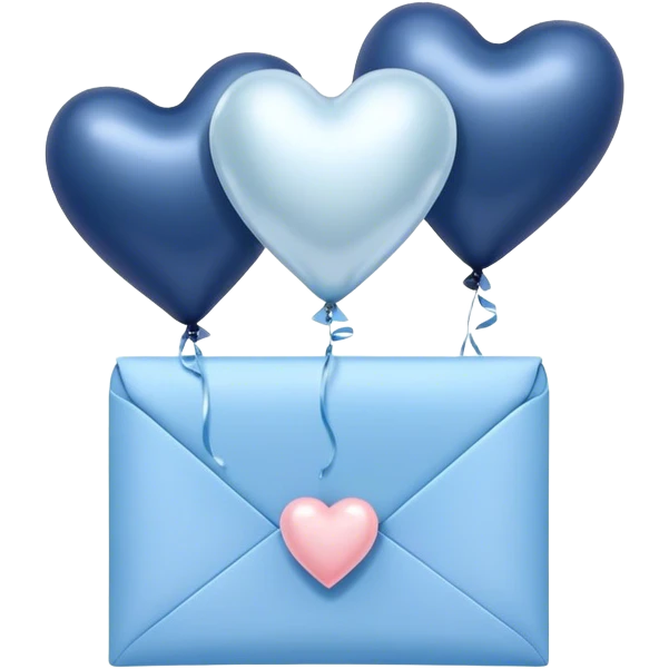 dark blue love letter in pastel blue and perl metallic heart-shaped balloons emoji