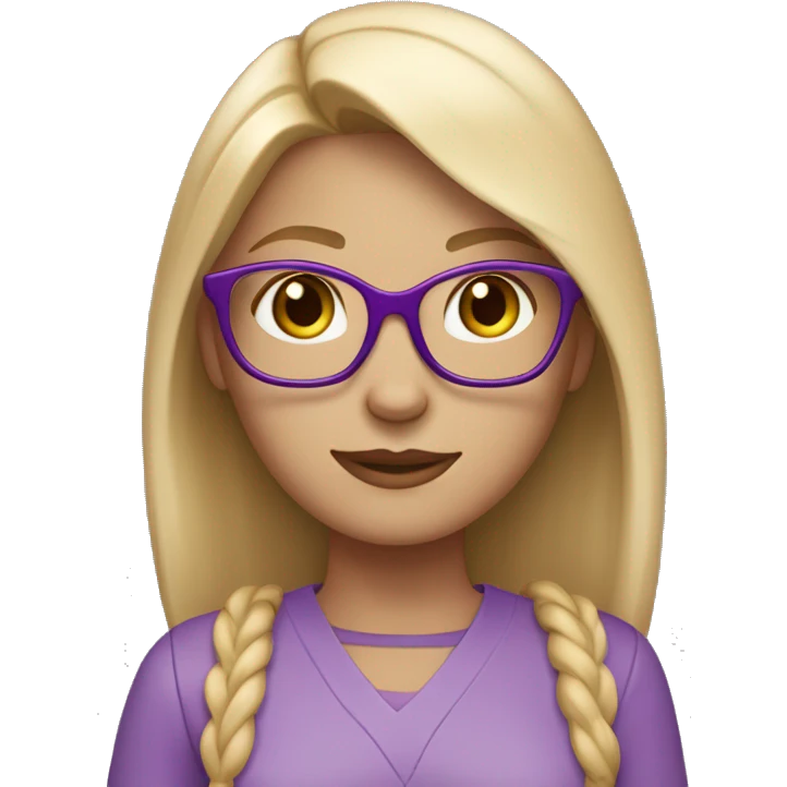 Create a female emoji: white skin, blonde hair, straight and very light below the shoulders, brown eyes, glasses with purple cat-eye frames, light pink jumpsuit. emoji