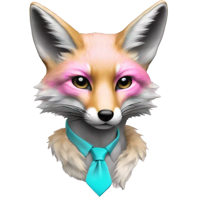 Faded Tie dye beige gray fox in pink cyan gray black gold jewellery emoji