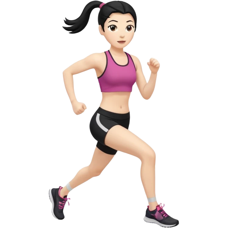 Full body showing White woman running to the camera black hair on a ponytail emoji