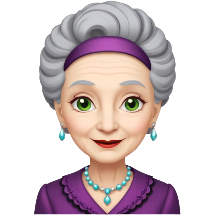 old woman with elegant make up and fancy clothes looking wicked and smirk emoji