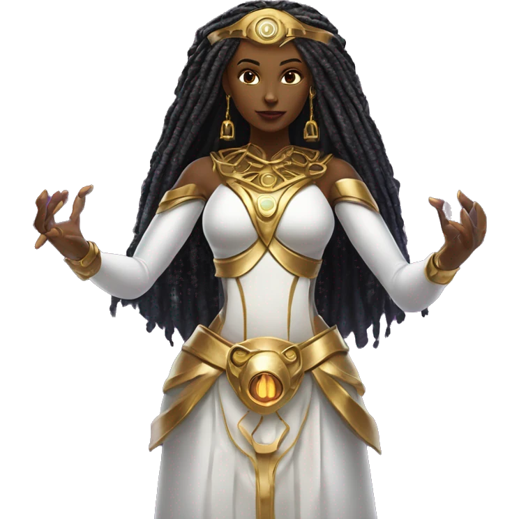 Technomancy Goddess is a mystical being who controls both magic and technology. She can cast spells on technological networks. Her powers blend the ancient art of magic with advanced cybernetics and technology. She can command machines emoji
