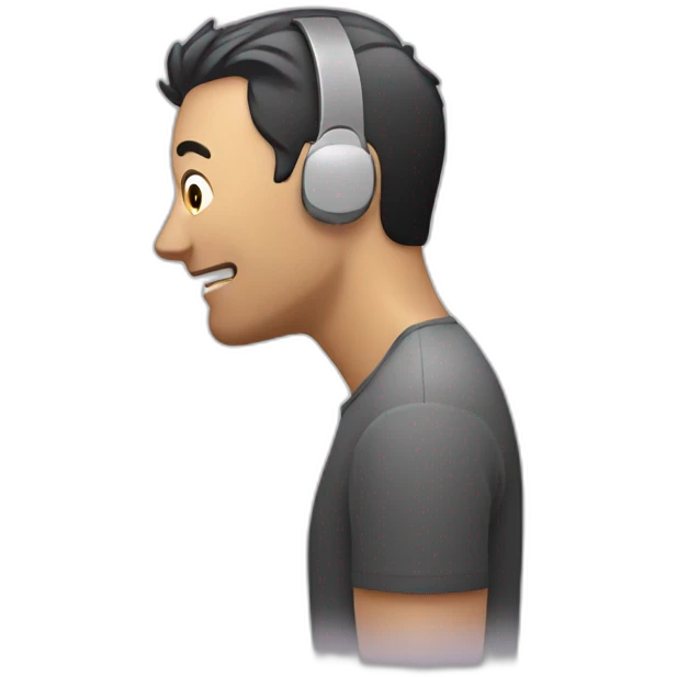 A man talks to his mobile phone sideways emoji