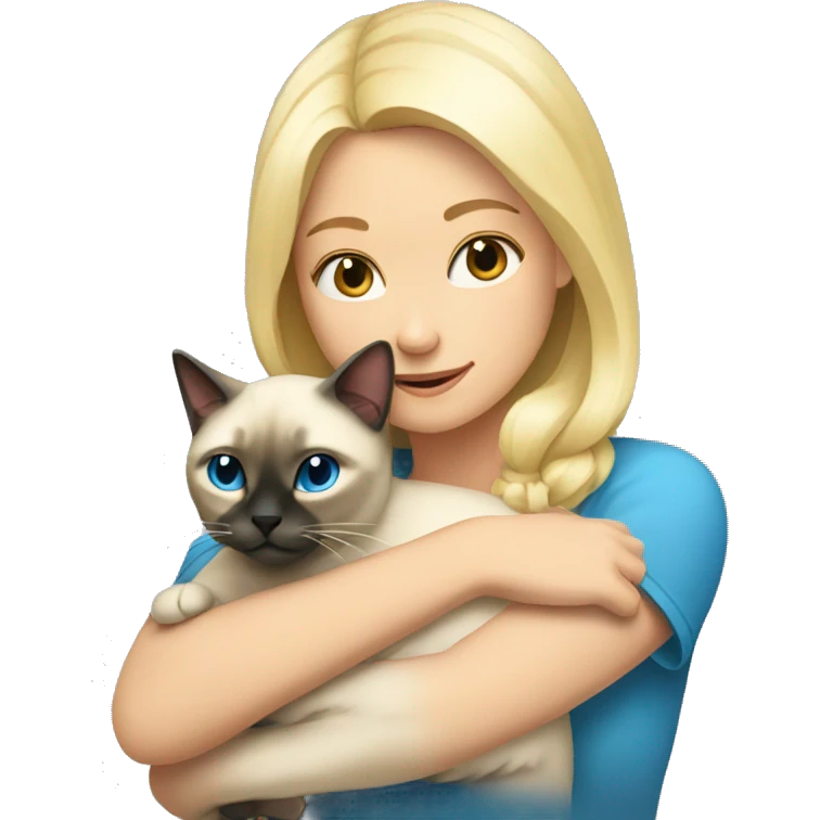 blonde girl hugging a Siamese cat emoji