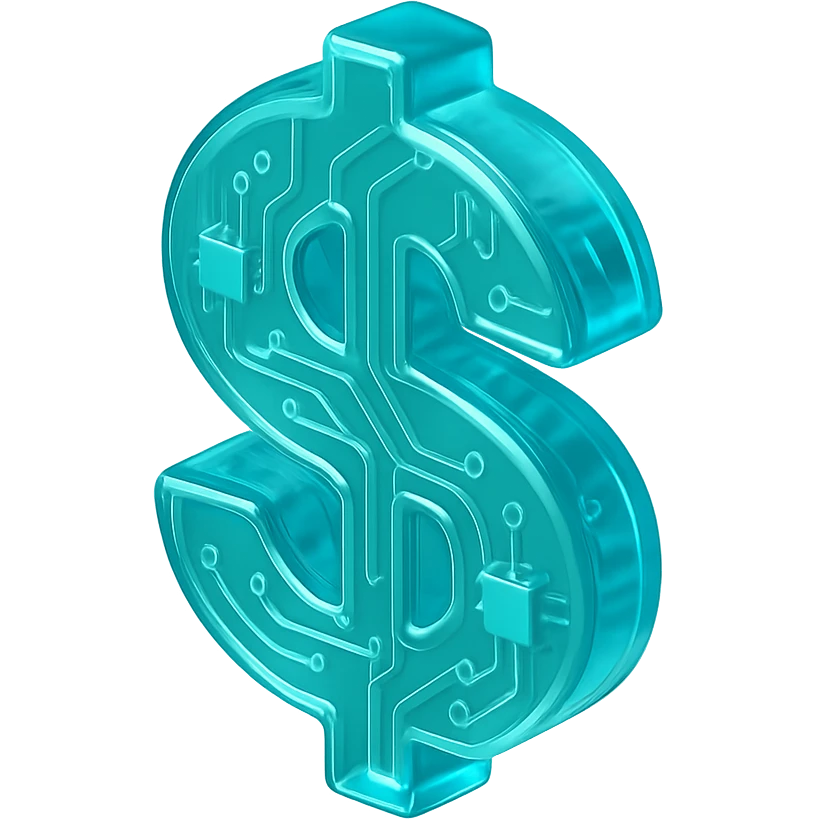 money symbol, glossy circuit style, modern and tech-inspired, transparent background emoji
