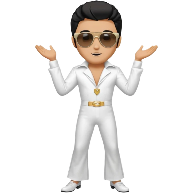 A boy with an Elvis Presley mask with sunglasses dressed as Elvis Presley emoji