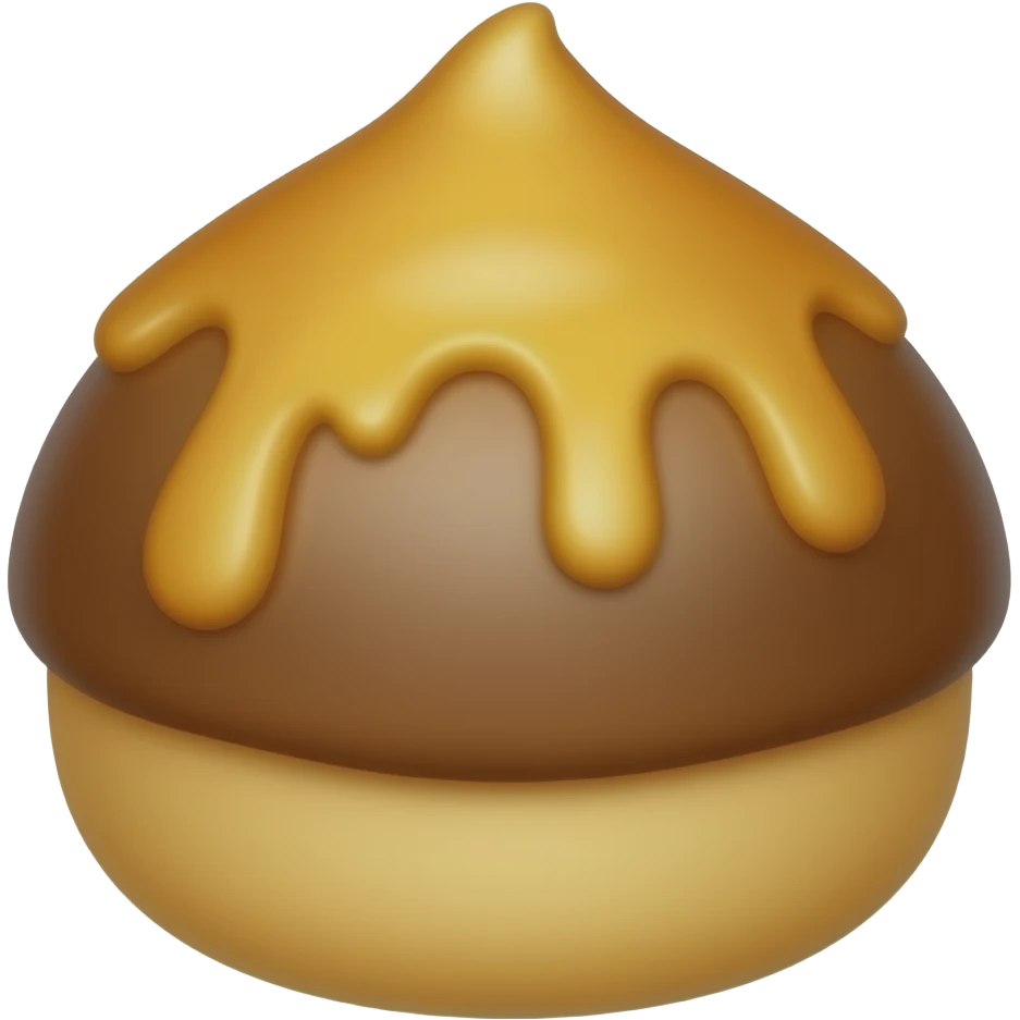 chestnut-shaped butter cake emoji with three finger pressed ridges on top, caramelized butter crust, golden brown color, solid cake not donut, kawaii emoji icon emoji