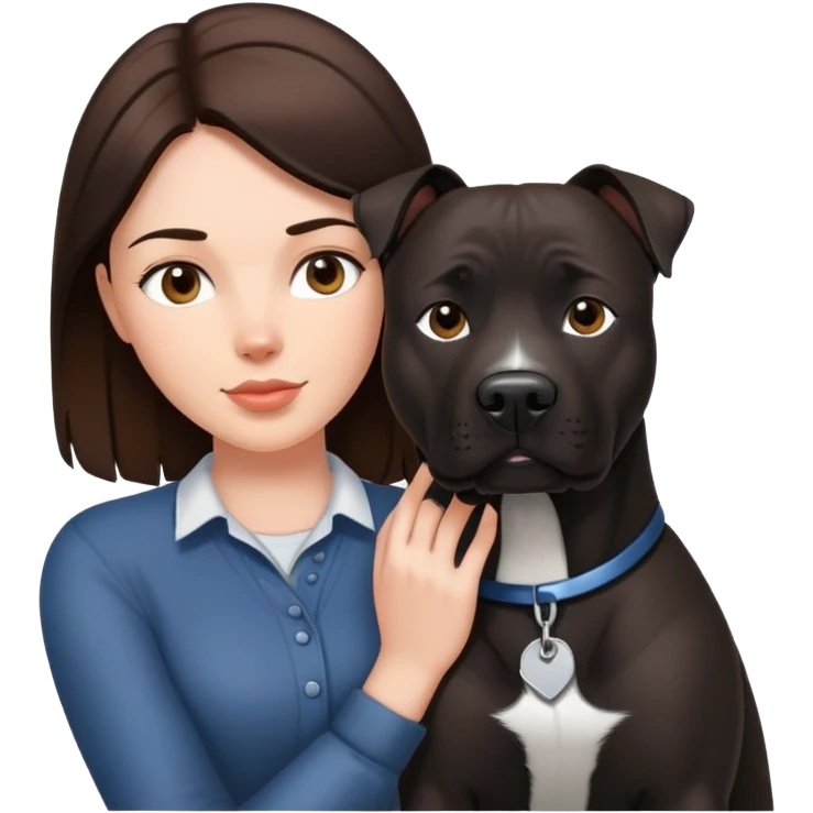 Brunette with a big black amstaff dog emoji
