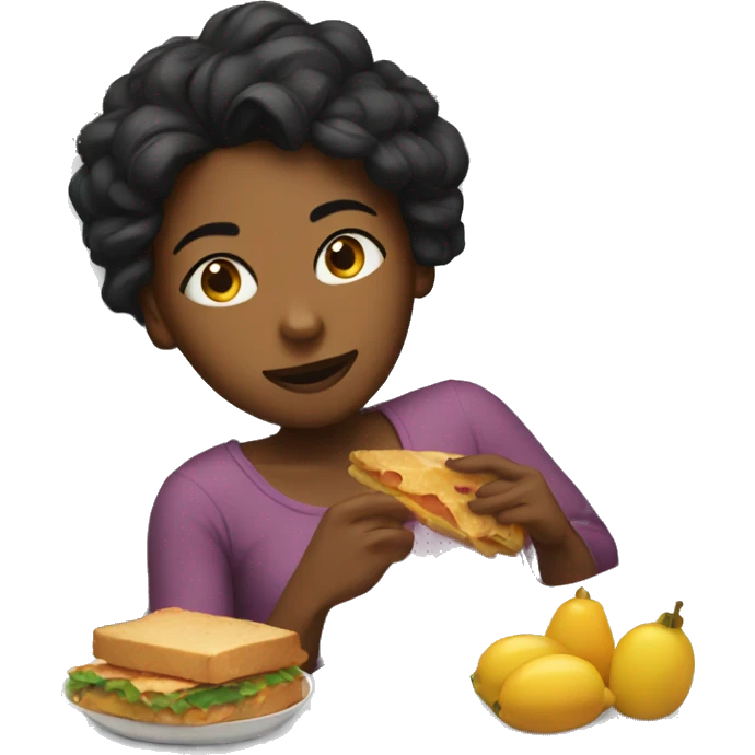 Girl in bed with food emoji