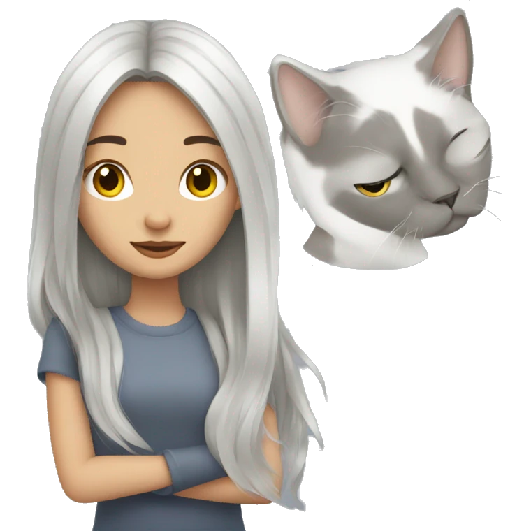fair hair girl with grey cat emoji