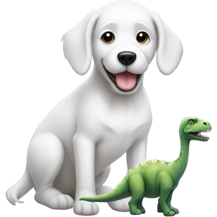 White dog with dinosaur emoji