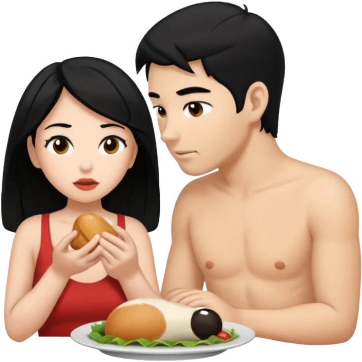 I want a female with black hair in doggystyle sex position with her head facing me and her ass facing away & then  a guy eating her ass emoji