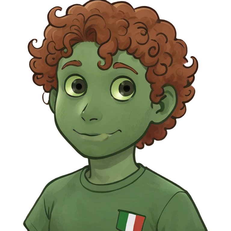 Curly reddish brown haired boy Italy shirt  walking Shiba Inu dog emoji