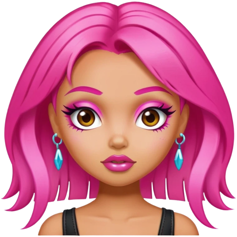 pretty bratz baddie, hot pink hair, y2k stylr emoji