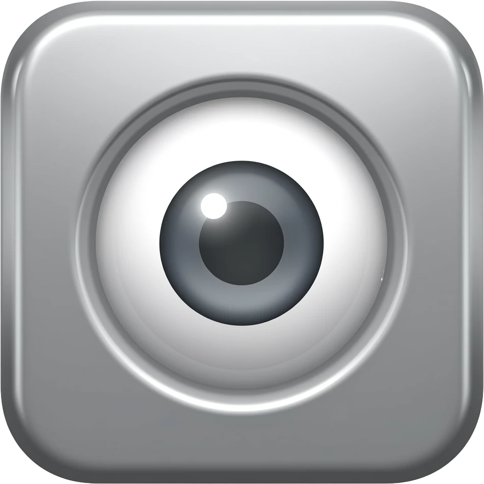 A metal cube with one single eye in the middle of it 3D in the pupil is gray emoji