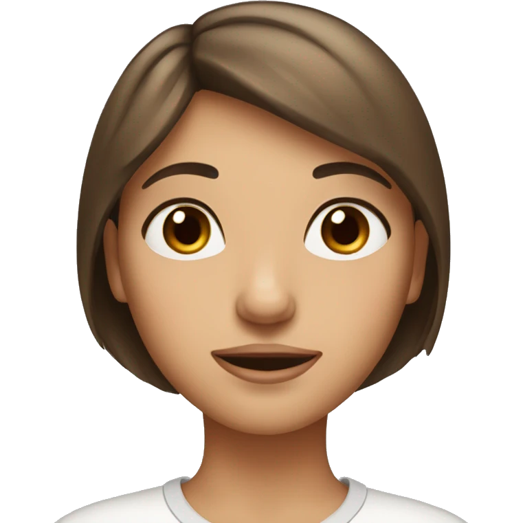 Classic emoji face girl with short brown hair, brown eyes, and long eyelashes emoji
