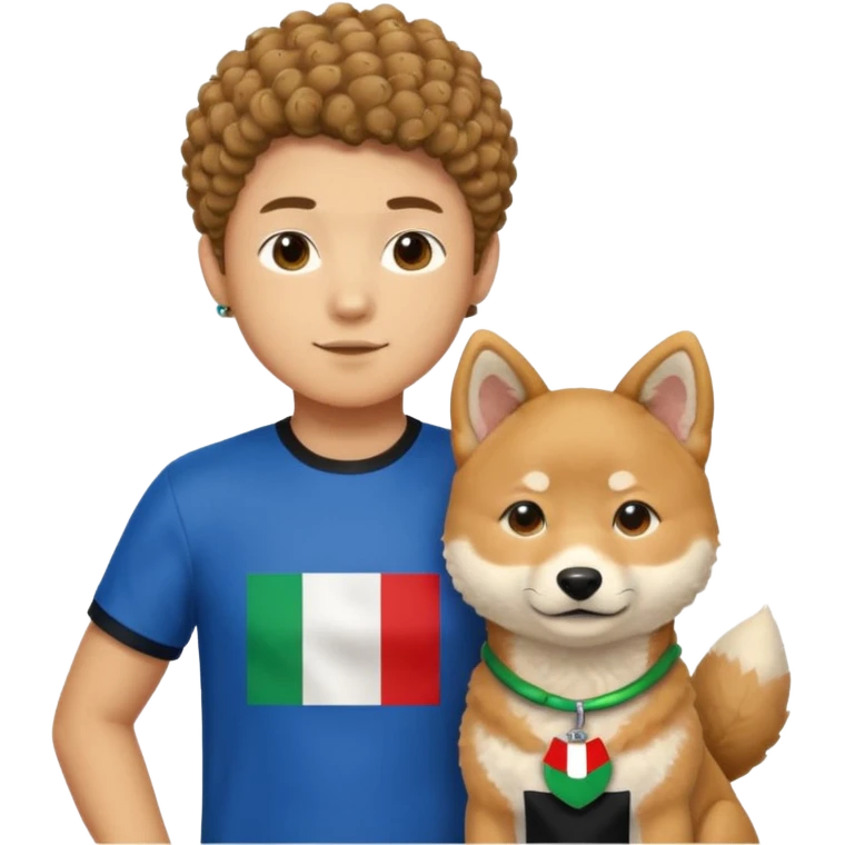 Italy flag shirt boy curly hair next to Shiba Inu emoji