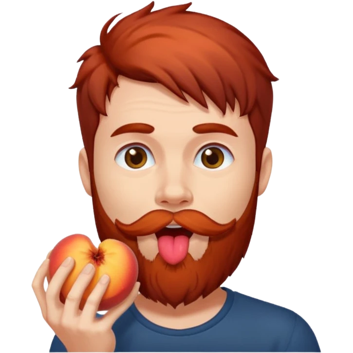 Dark haired Man with red beard licking peach emoji