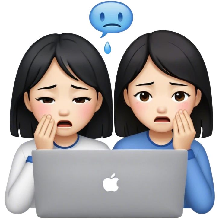 two asian girls crying in front of macbook emoji