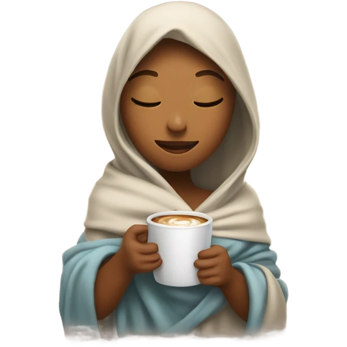girl inside a blanket sipping coffee eyes closed emoji