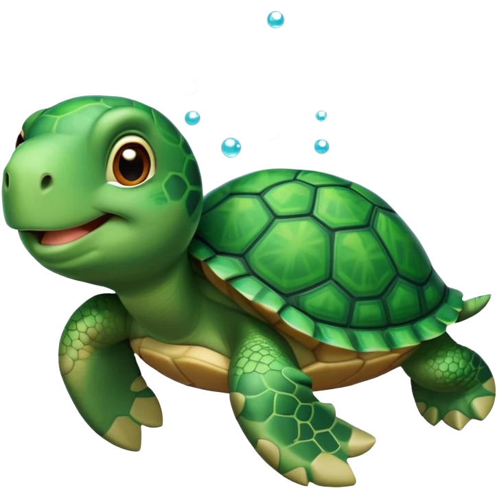 A cute turtle with a shell made of green leaves and bubbles floating around it emoji