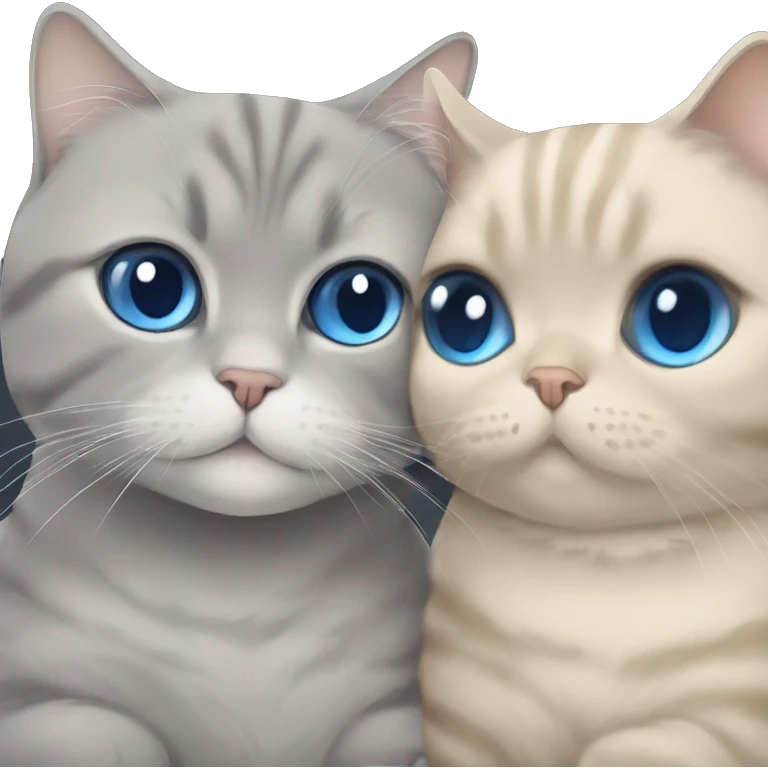 Grey Scottish fold cuddling with blue eyes beige cat  emoji