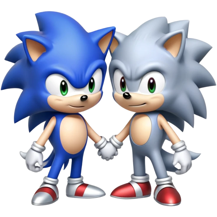 Sonic the Hedgehog, baby Sonic, and Silver the Hedgehog holding hands together emoji