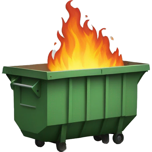 dumpster fire with a license plate emoji