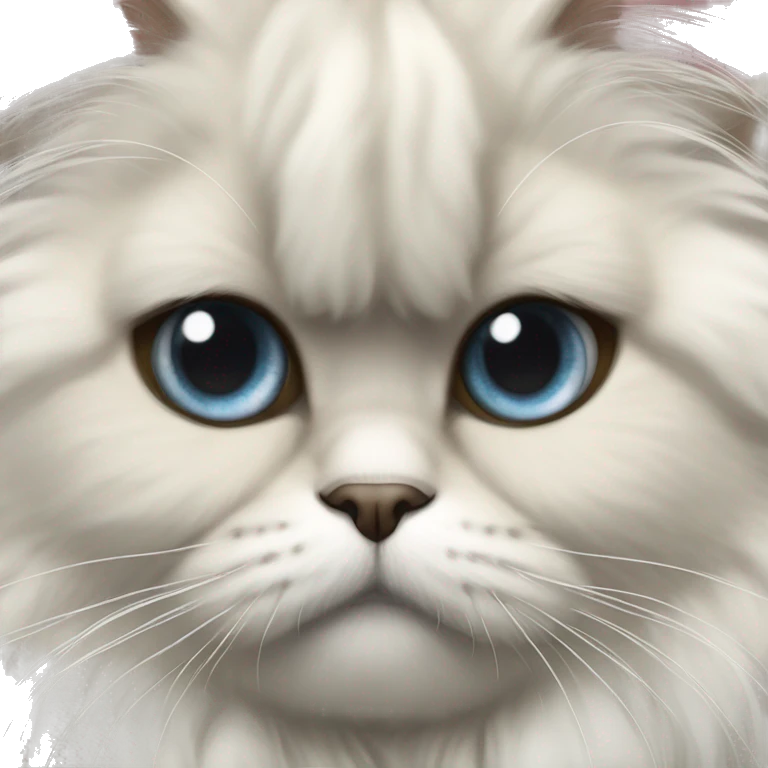 Realistic Persian cat up close mostly white with black ears and top of head very fluffy emoji