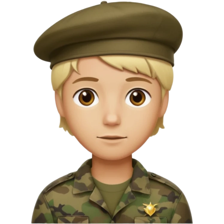 a soldier with short blonde hair in camo man in a beret  emoji