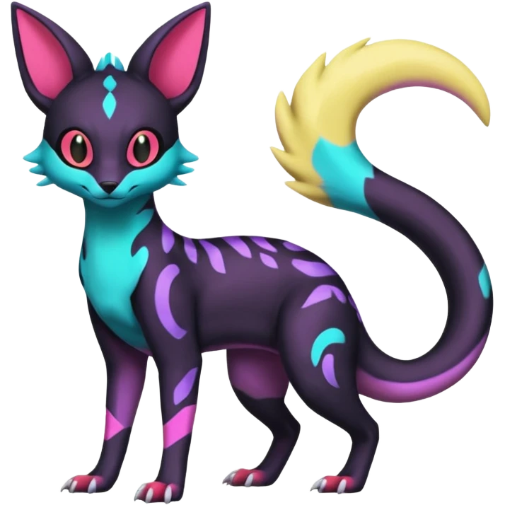 Neon pastel Salandit-Umbreon-Genet-Noivern-Noibat-Serval-Hybrid (Full body) emoji