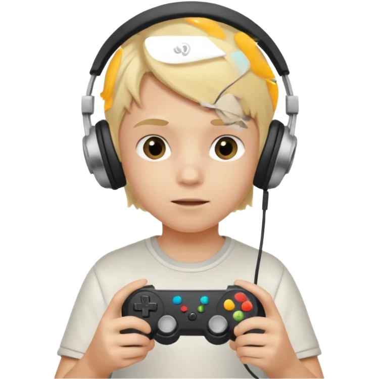 blonde kid with headphones holding game controller emoji