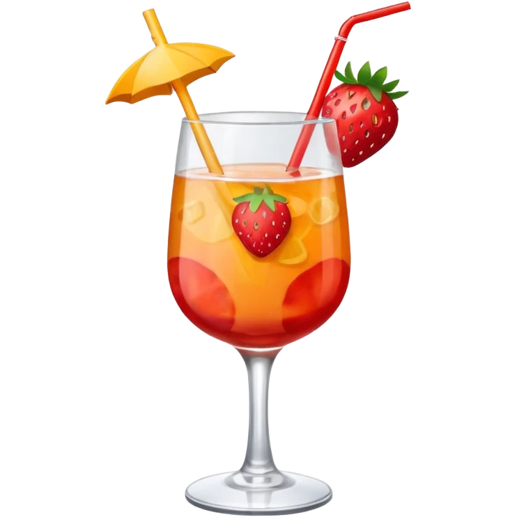 A sex on the beach cocktail in a glas, with a straw and a strawberry on top as a accessoire - should have the style of an emoji emoji