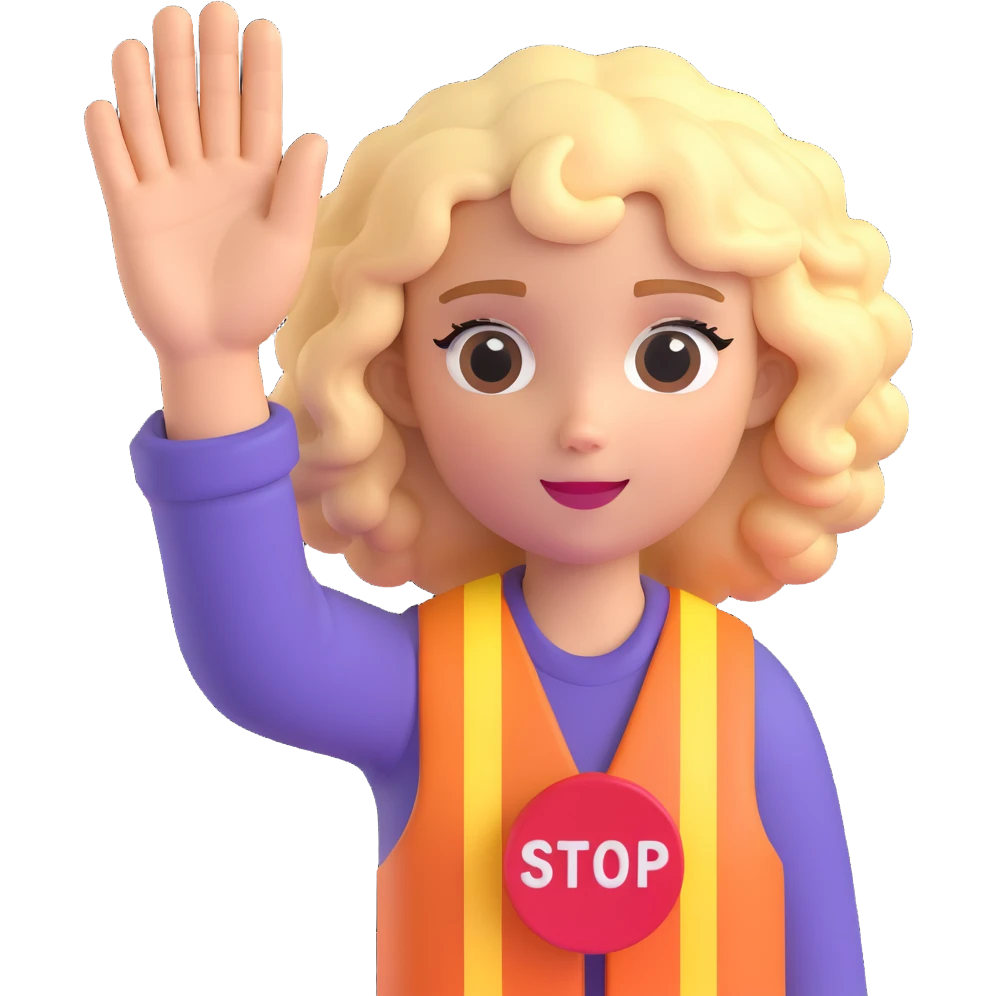 blonde girl with curly hair making a stop sign with her hand emoji