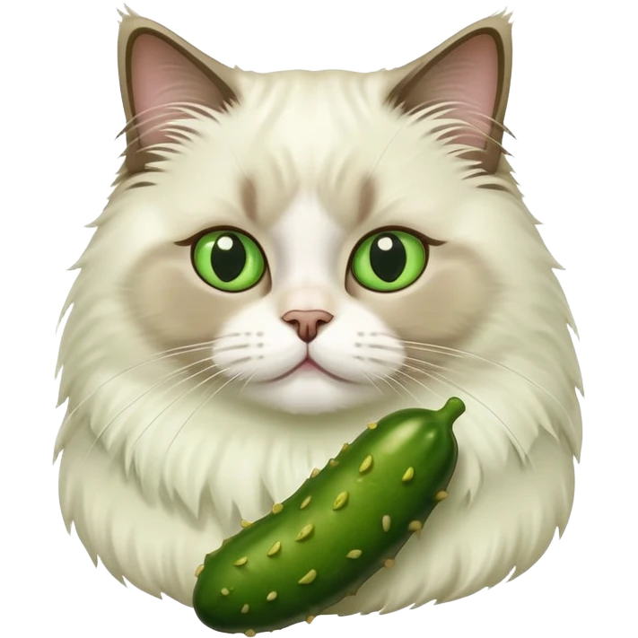 fluffy fat ragdoll cat with a pickle  emoji