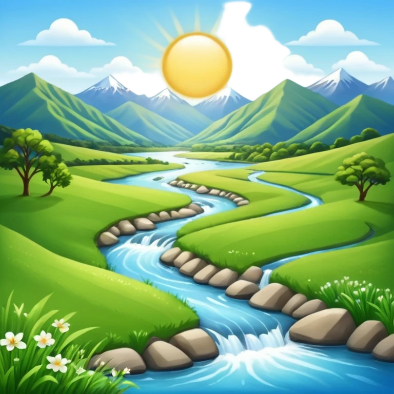 new zealand summer valley with a river and sunshine emoji