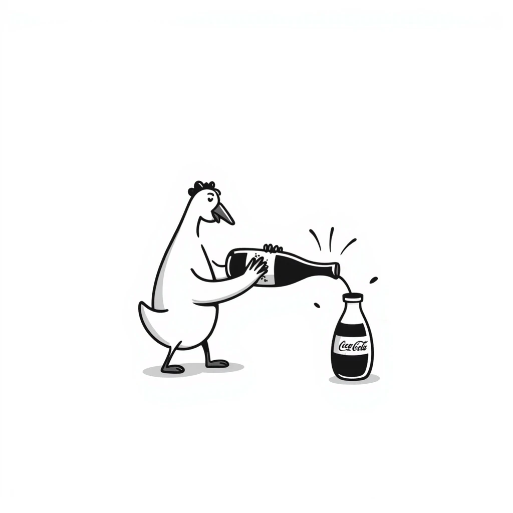 a goose shaking a Coca Cola bottle, hand drawn doodle emoji
