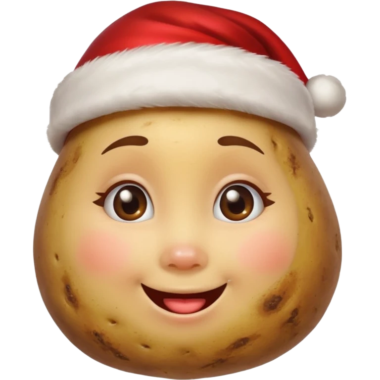Potato with a happy girl face and a Santa Christmas hat on emoji