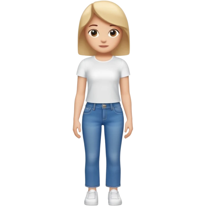 A 3D cartoon casual outfit with blue jeans and a top laid flat, clean surface, bright daylight, realistic Memoji-style. emoji