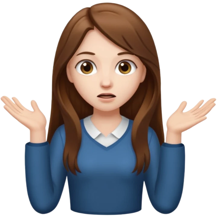 pale girl with long brown hair shrugging emoji