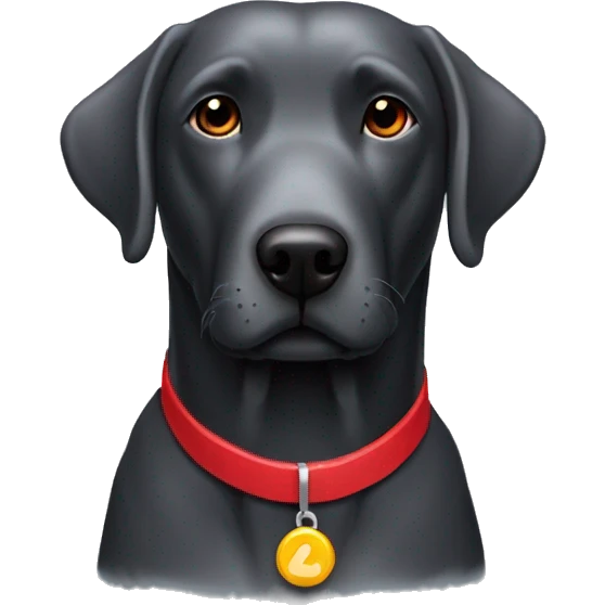 elderly jowly grey black labrador with a red collar that has nothing else on it. emoji