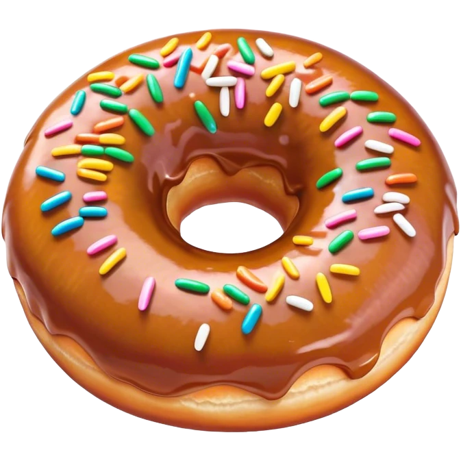 Cinematic Realistic Donut Dessert Emoji, depicted as a fluffy glazed donut with colorful sprinkles rendered with detailed textures and playful, warm lighting. emoji