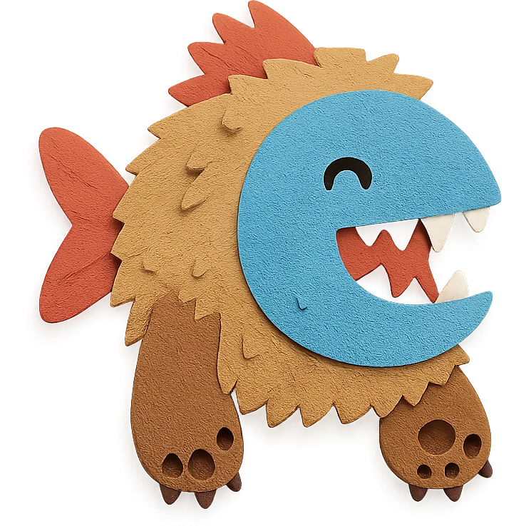piranha with bear paws and fuzzy body, cute expression emoji