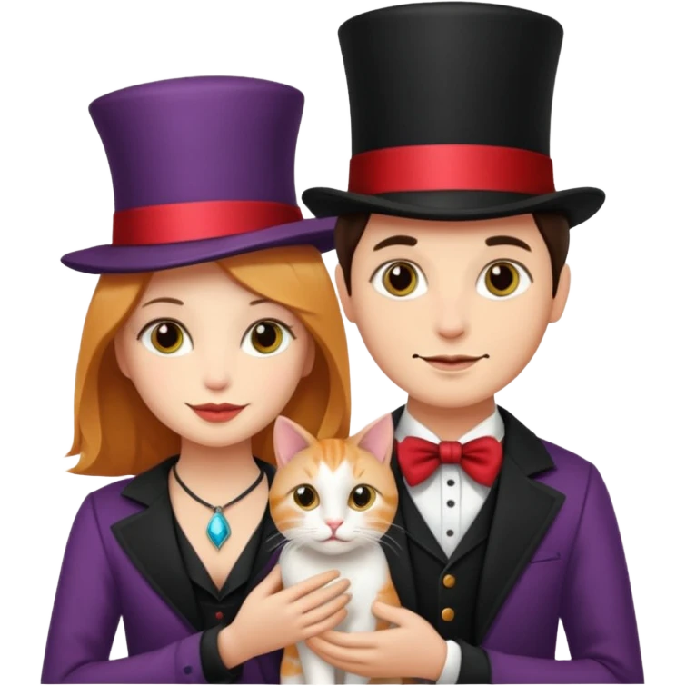magician couple and their pet cat emoji