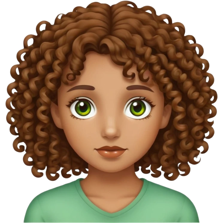 Curly haired tan girl with hazel green eyes emoji