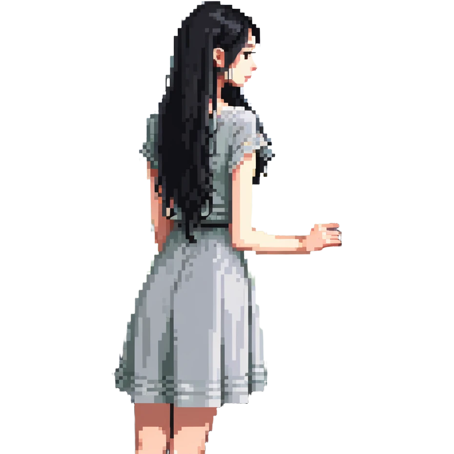 Slim Chinese woman with long black hair in a cute summer outfit with her completely solid grey Italian greyhound looking out a window on a sunny day, the dog has absolutely no white markings anywhere emoji