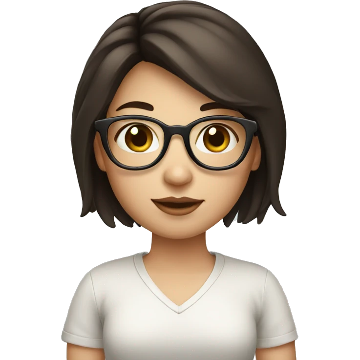 Girl with dark brown hair chinky eyes with glasses and white skin hold macbook emoji