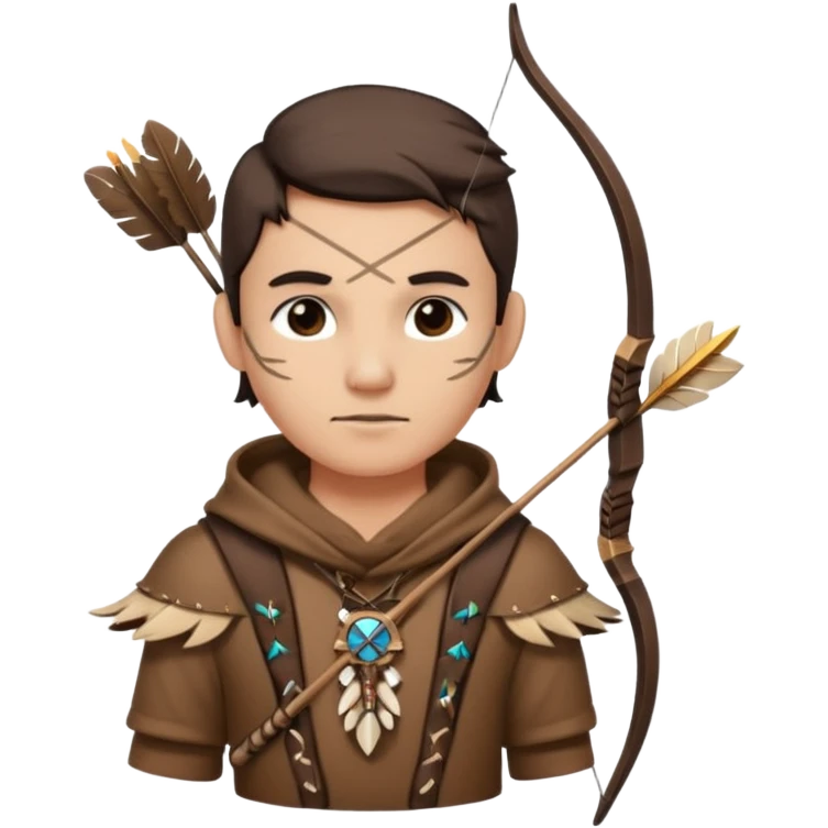 The classic hunter image with a bow and arrow on his back, dressed in brown with some animal made decorations emoji