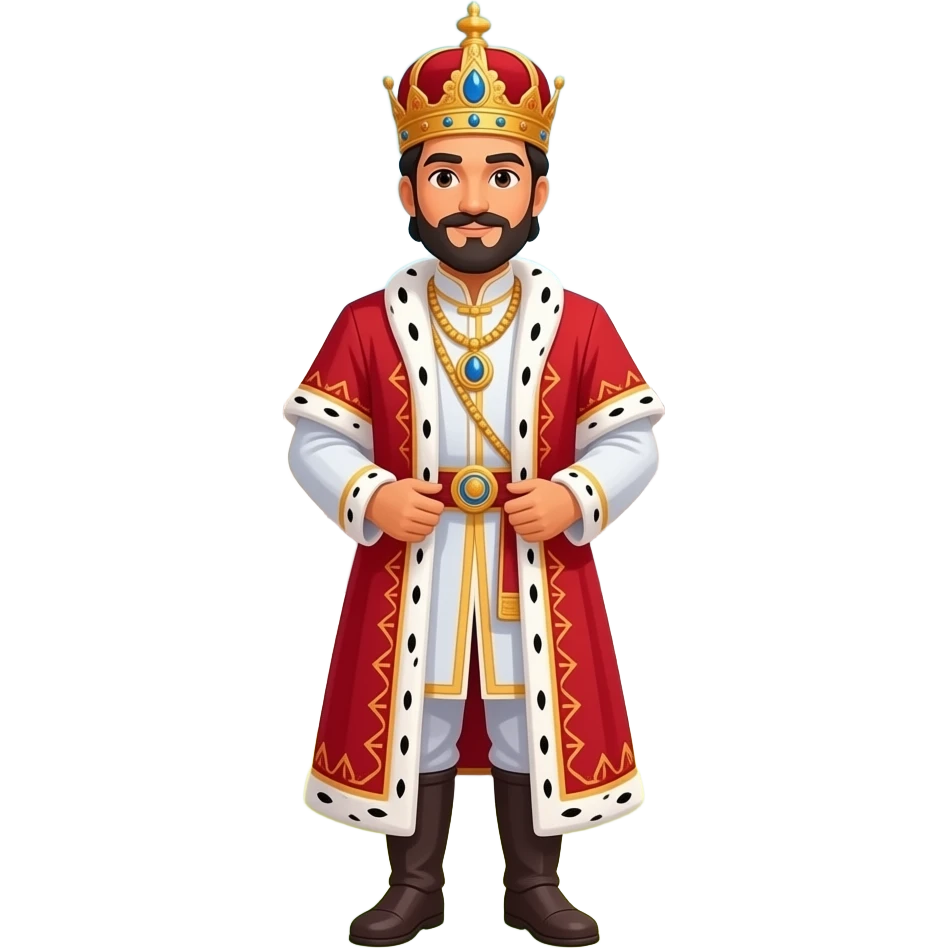 Bangla fairy tale king, royal costume, standing in palace garden, cartoon style, 2D animation, bright colors emoji